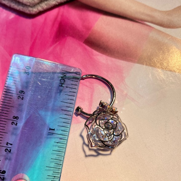 Silver Tone Flower Crystal Earrings - Picture 3 of 4